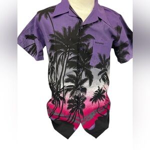 Island Dreams Aloha Hawaiian Bahamas Red Shirt L Palm Trees Purple, Black, Pink